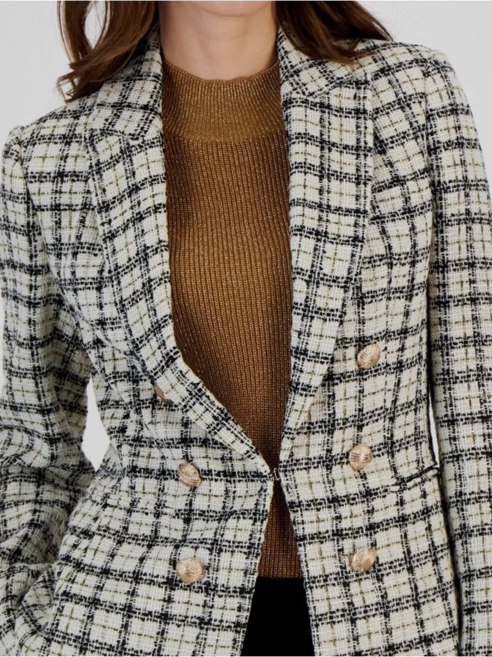 Tahari ASL Faux Double-Breasted Tweed Blazer – Black/Beige – Women’s Size 8 - Picture 2 of 11